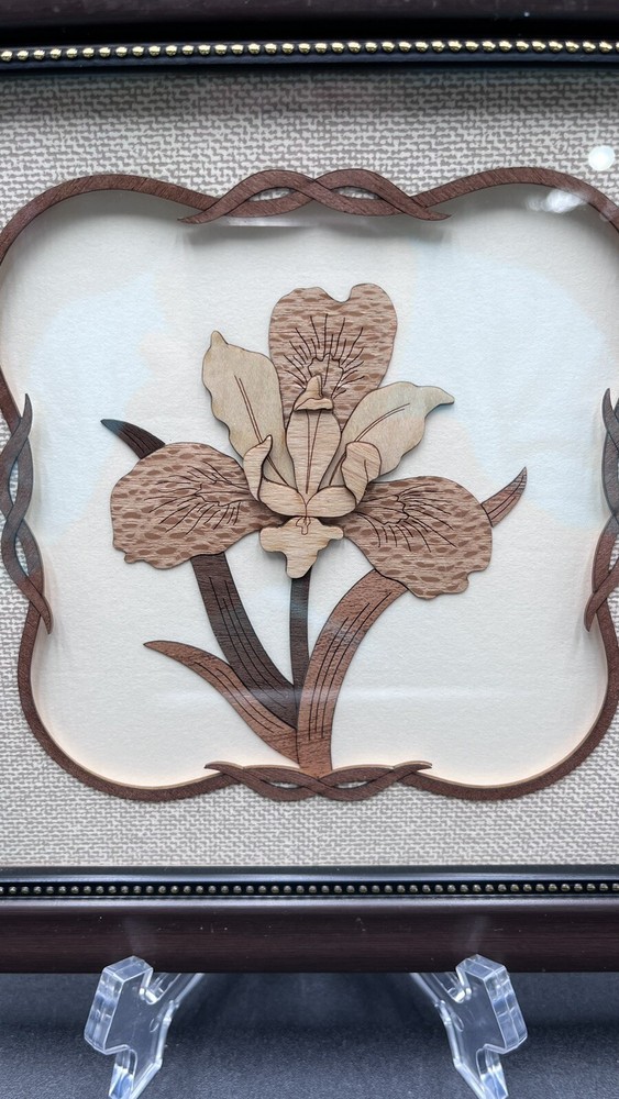 UNIQUE Layered 3D Wood Iris Flower Framed Artwork