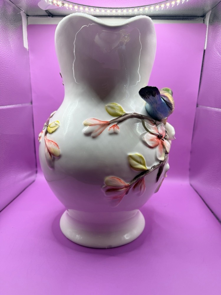 BOTANICAL COLLECTION BY CORNER RUBY STUNNING 3D PITCHER WITH FLOWERS & BIRDS