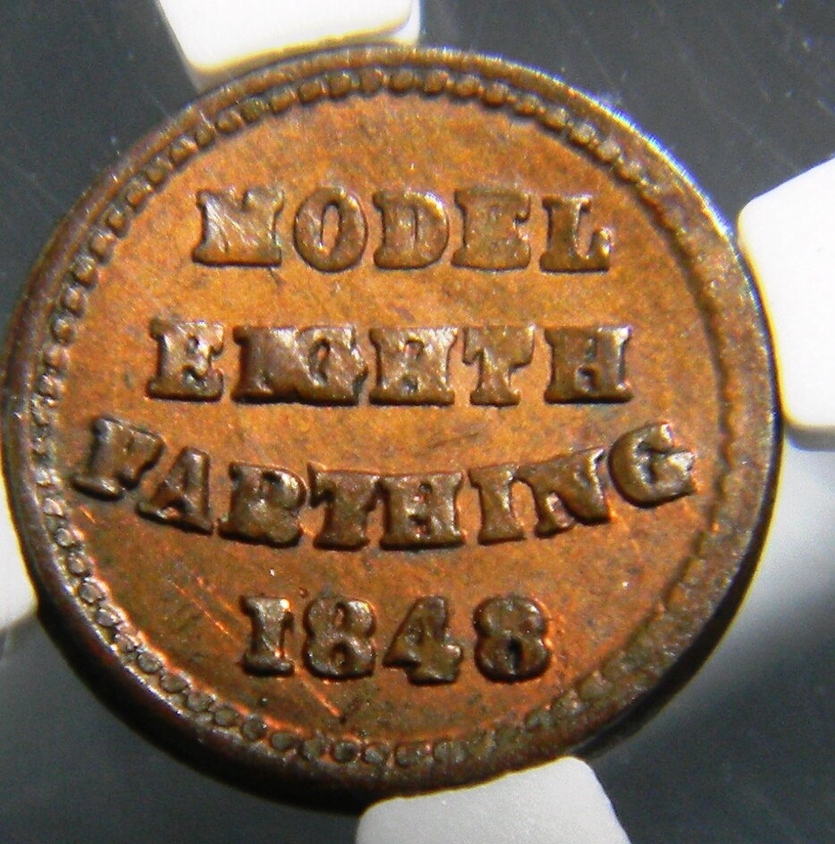 1848 Model Eighth Farthing Token NGC AU 58 BN