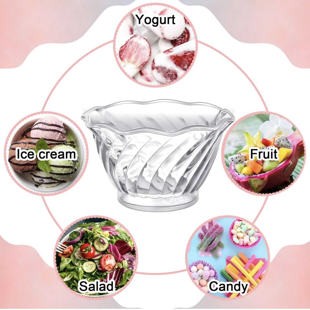 5 oz Clear Plastic Dessert Dish Ice cream Cups Yogurt Bowls