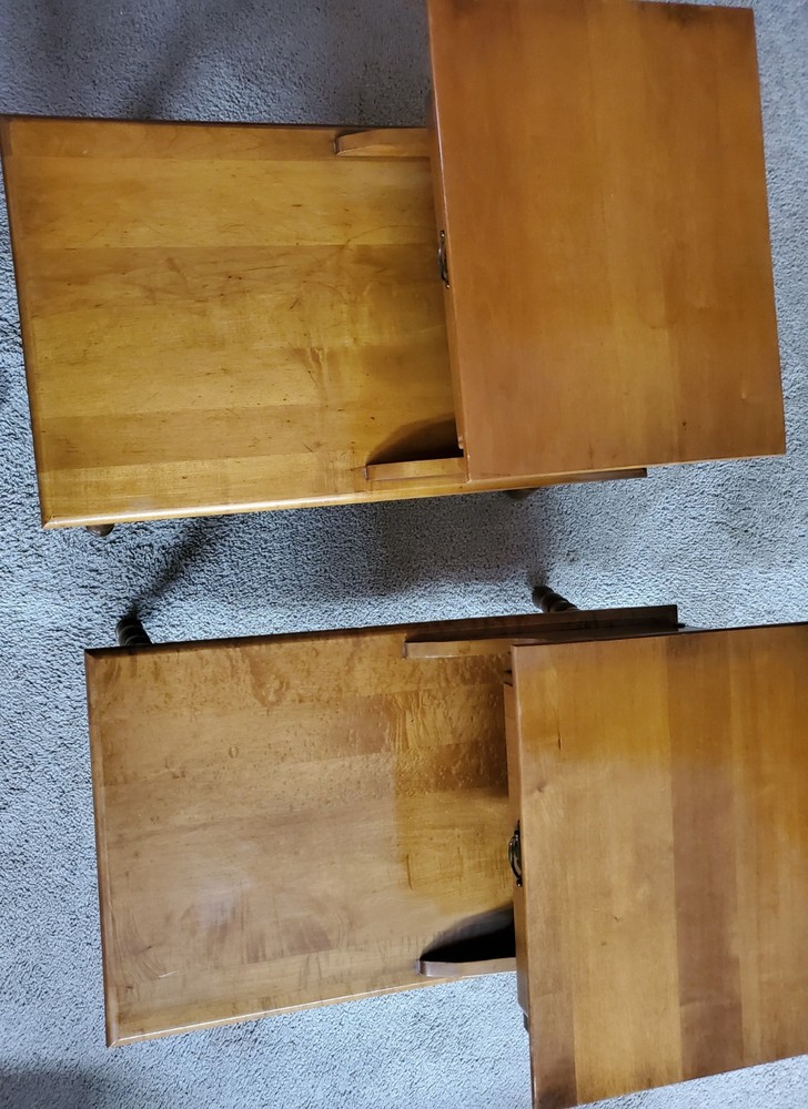American Maple Step End Tables With A Drawer. Solid Wood, Matching Pair.