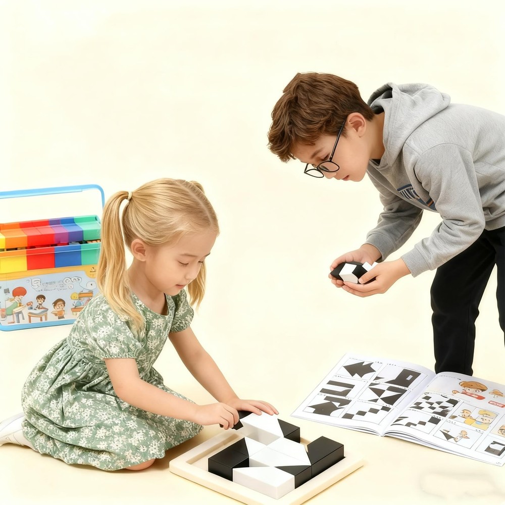 Block Puzzle, Plastic Cube Puzzle with Storage Tray Geometric Shape Pattern J...