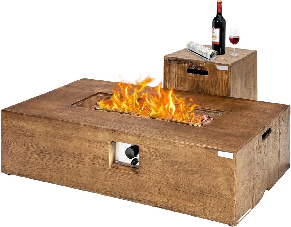 Patiojoy 2-Piece 48” Propane Fire Pit Table Rectangular 50,000 BTU w/20 Gallon