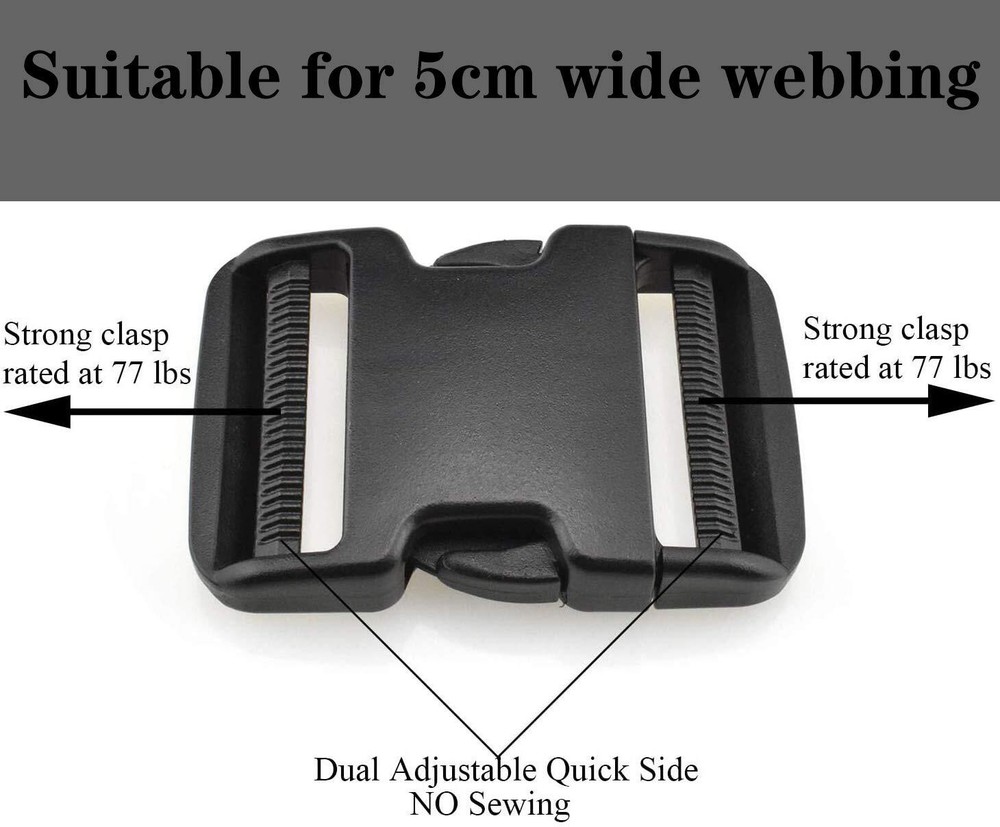 Buckles for 2" Straps Side Release Buckle 4PCS Plastic Tri-glide Slide Clip