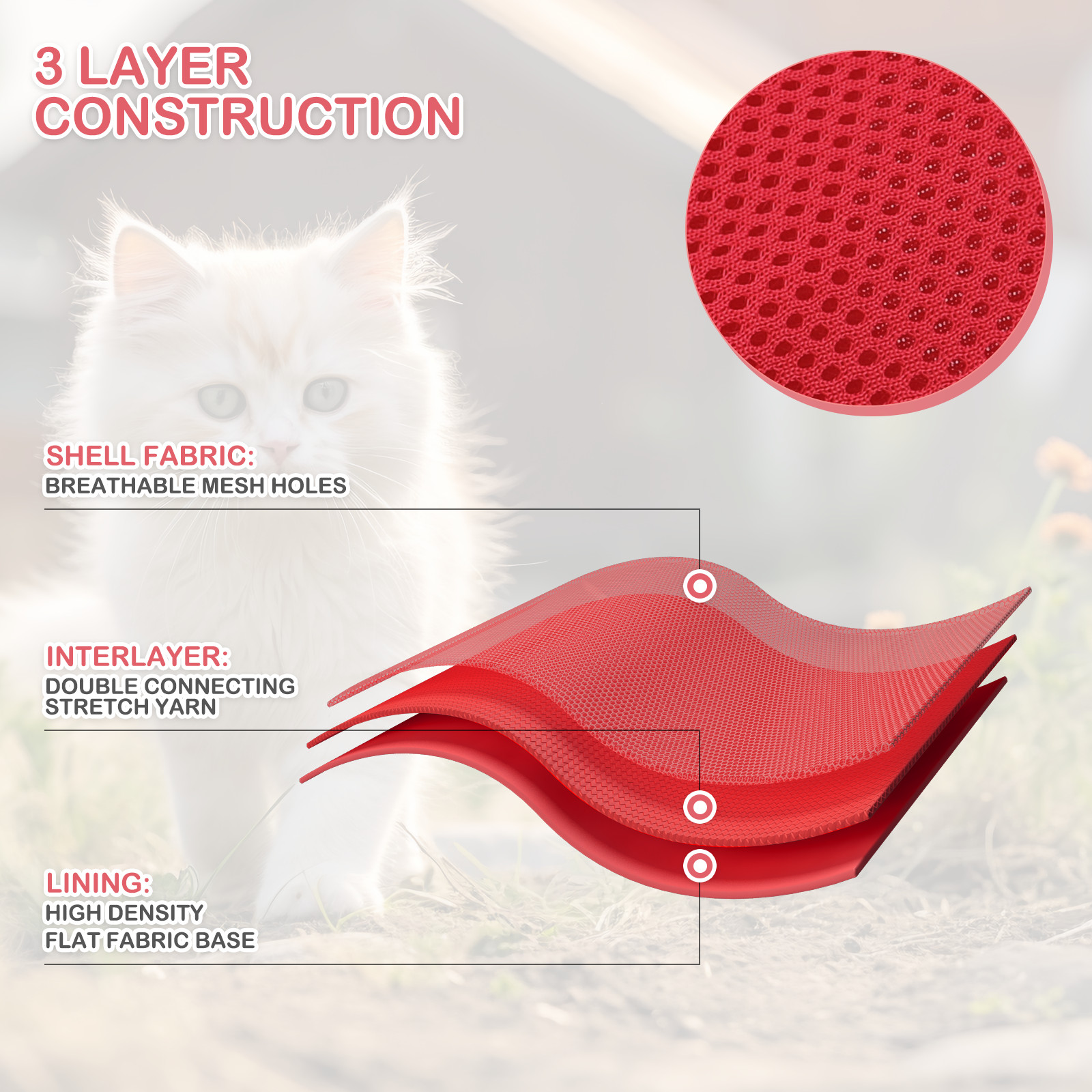 Breathable Mesh Cat Pet Harness Adjustable Escape Proof Jacket Chest Red Vest