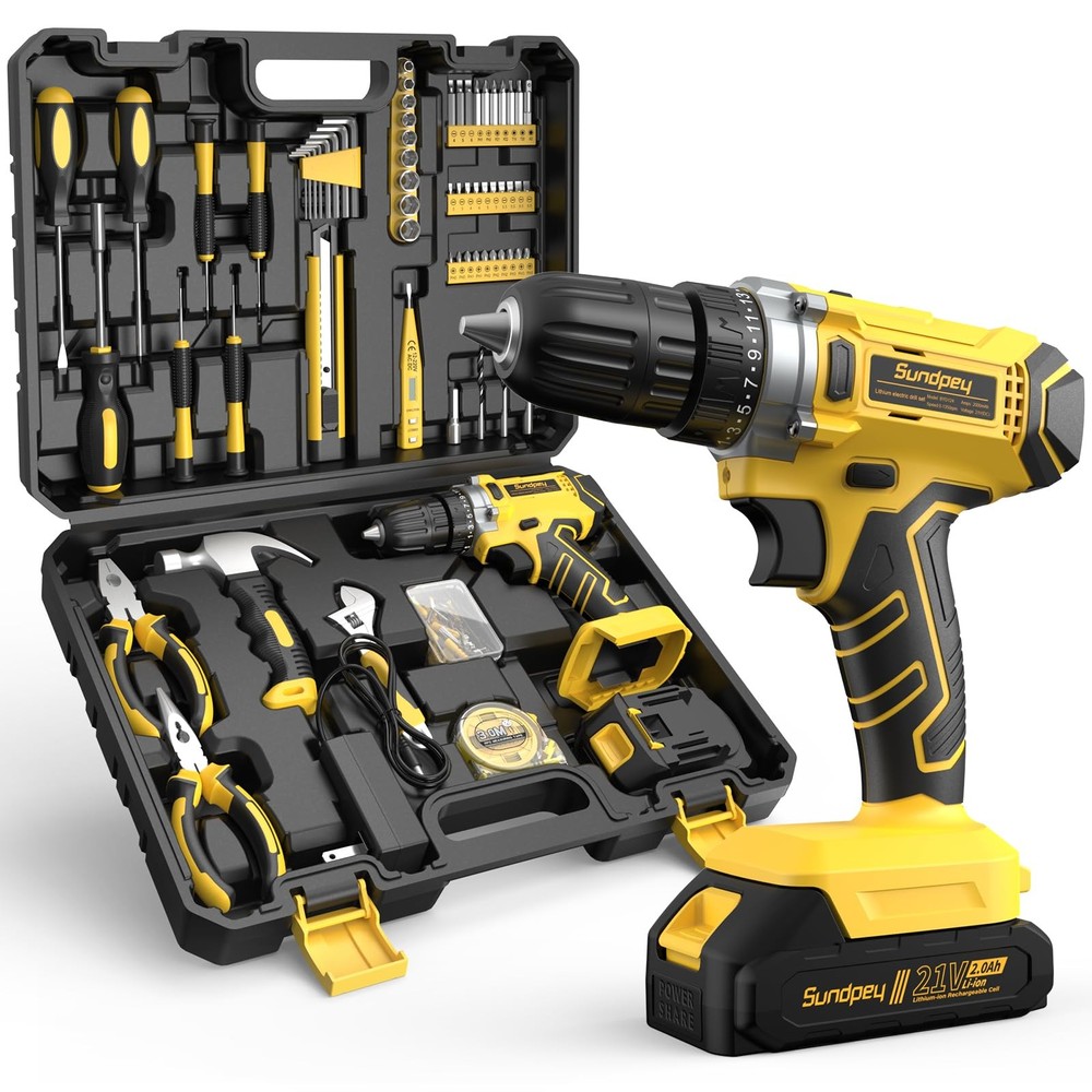 Tool Kit with 21V Drill - 170-PCs Portable General Basic Home Repair Tool Set...