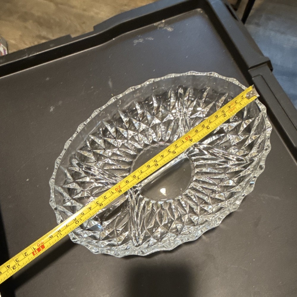 Clear Glass Oval Divided Dish Diamond Pattern ~29 cm Serveware