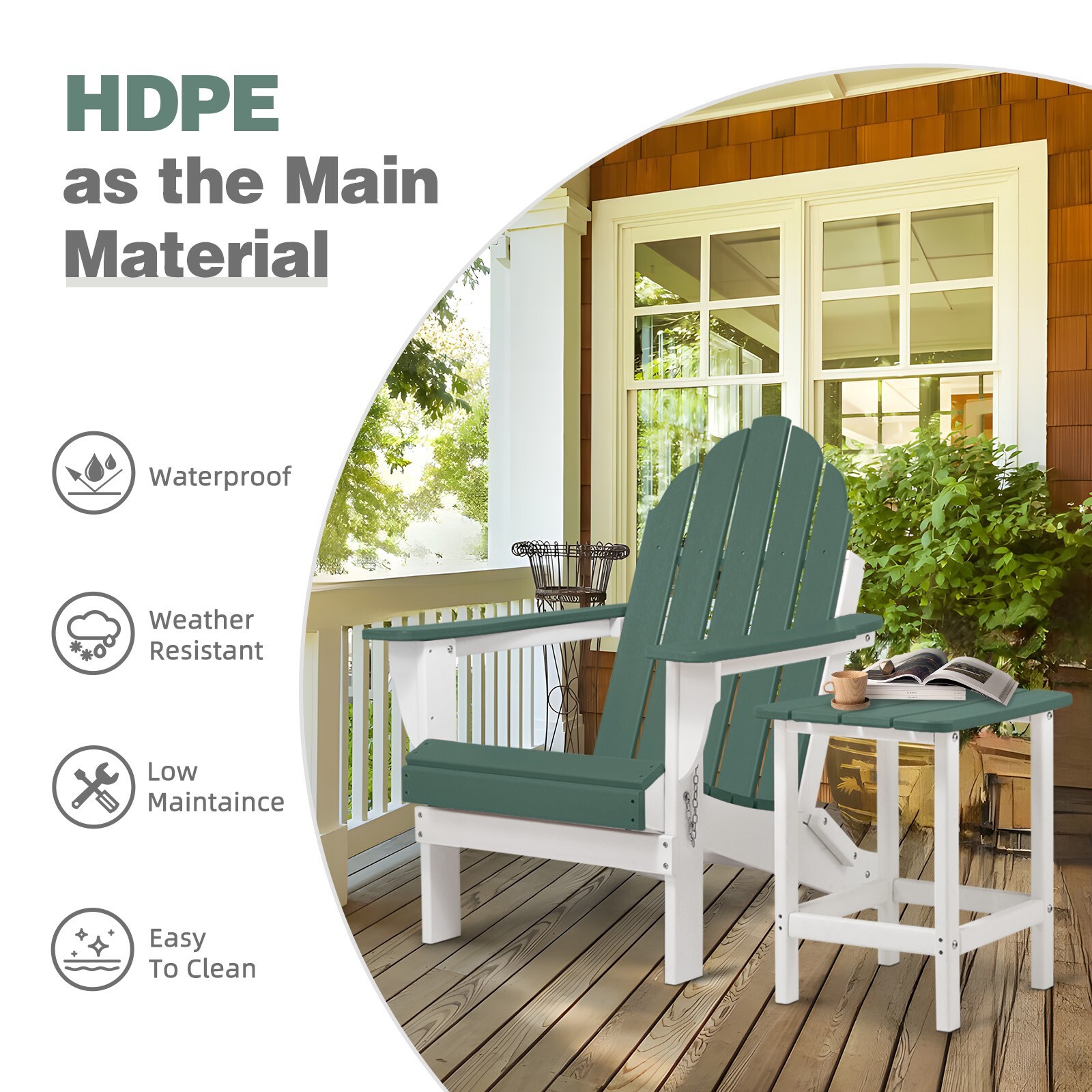 Set of 2 Folding Adirondack Chair Outdoor HDPE Patio All Weather Fire Pit Chairs