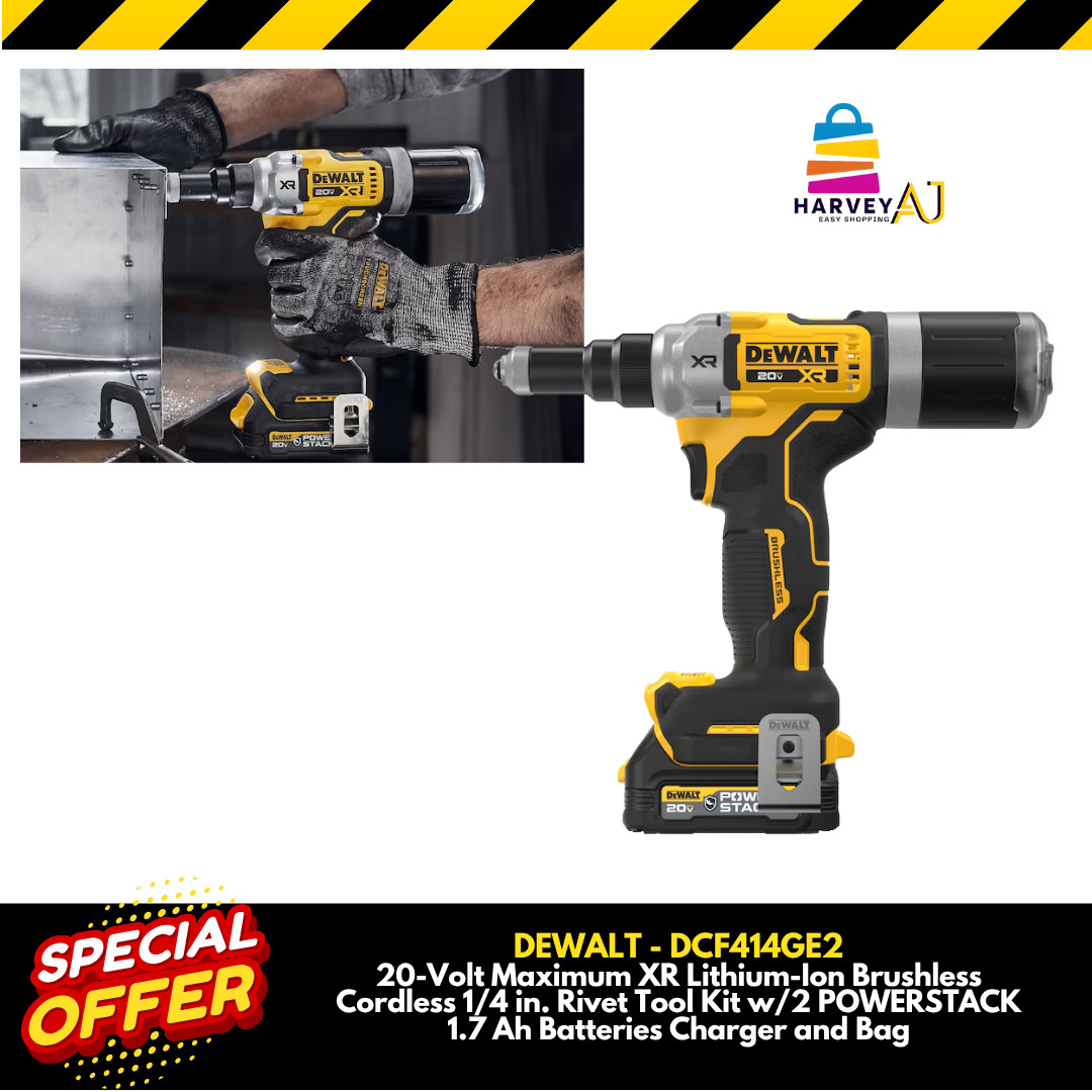 DEWALT DCF414GE2 20V MAX XR BL 1/4" Rivet Tool w/ 2 POWERSTACK Batts, 1.7 Ah Kit