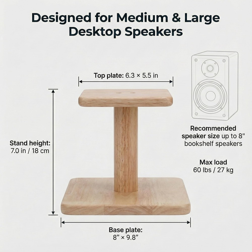 Speaker Stands Solid Wood 360° Rotatable Natural Oak DSS7 7