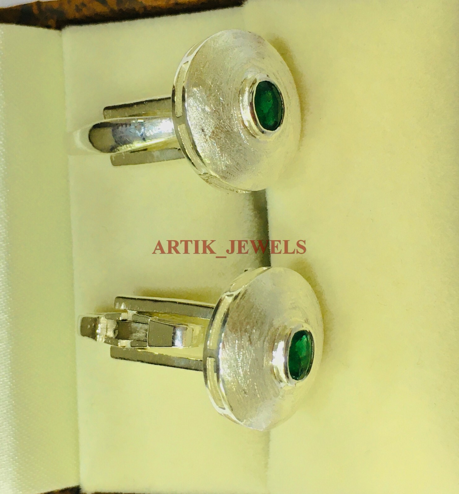 Natural Emerald Gemstone with 925 Sterling Silver Cufflink #2663