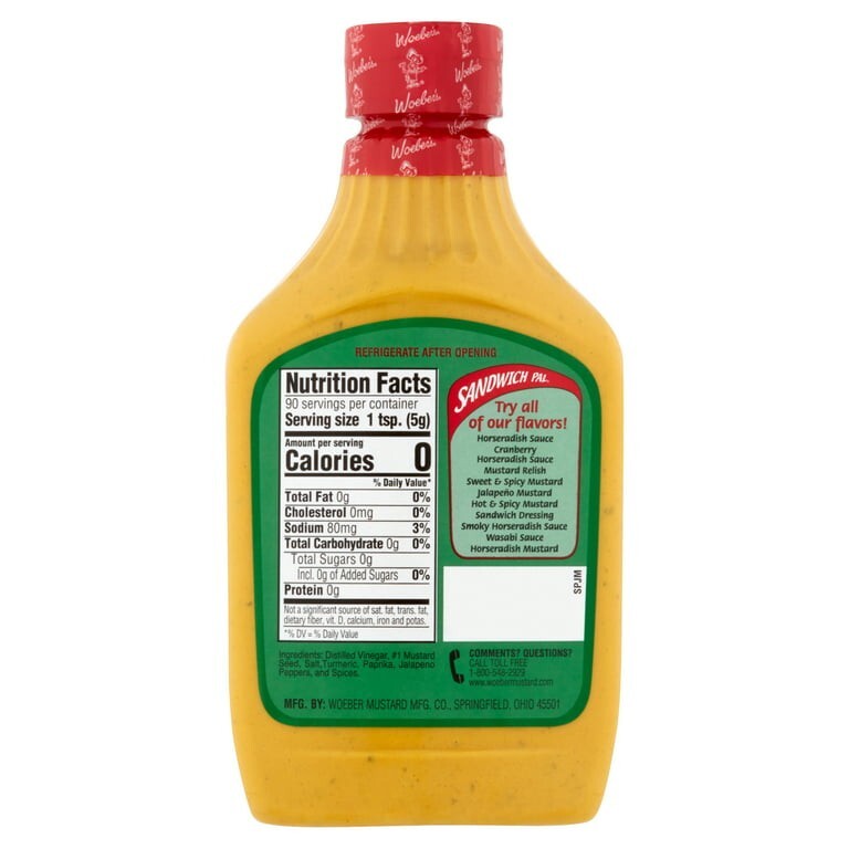 Woeber's Sandwich Pal Jalapeno Mustard 16oz Bottle
