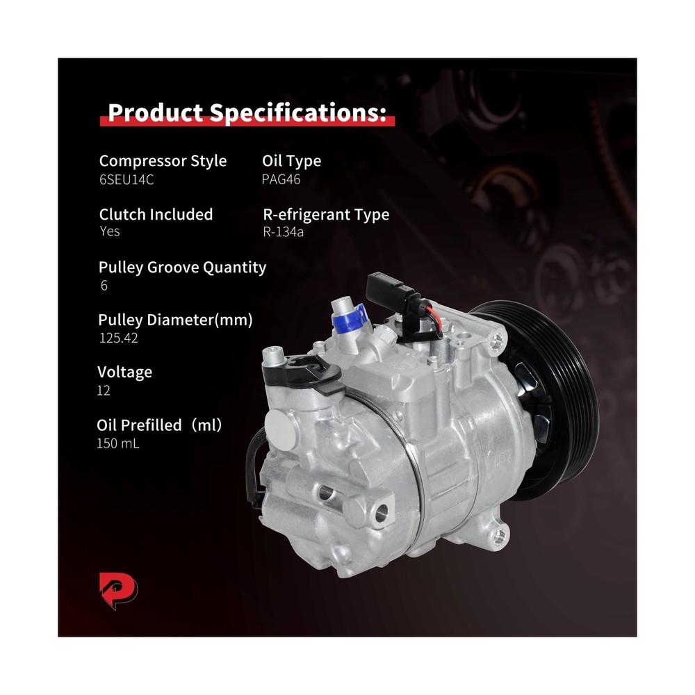 PHOBOOS A/C Compressor with Clutch Compatible with Audi A6 2006-2011, A6 Quat...