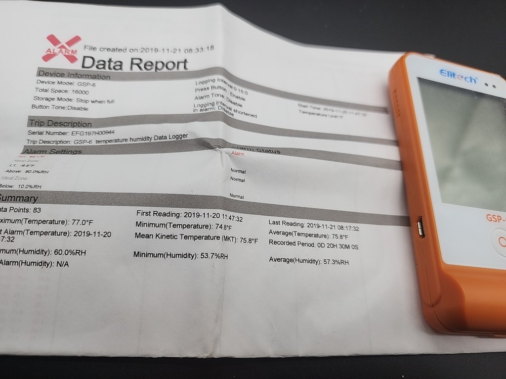 Elitech GSP-6 Temperature Humidity Data Logger - Tested
