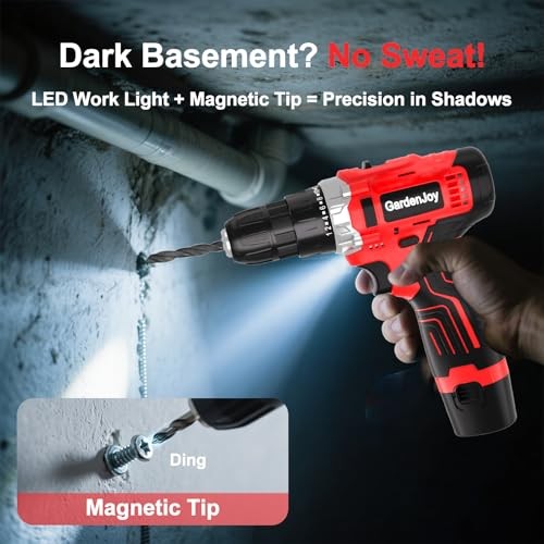 Drill Set 12V Cordless Electric Drill Driver 12V - 2 Batteries - Red - Basic