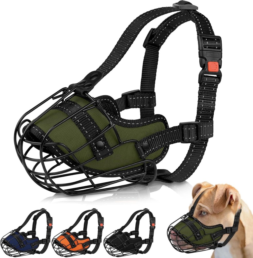 OOPSDOGGY Pitbull Dog Muzzle Reflective Metal Mask Secure Wire Basket Muzzle ...