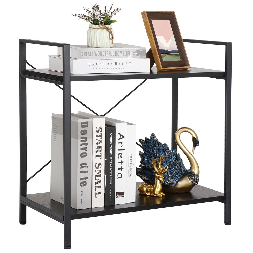 Solid Double Bookcase Short Frame Wood Bookshelf Display Rack Small Place Cozy