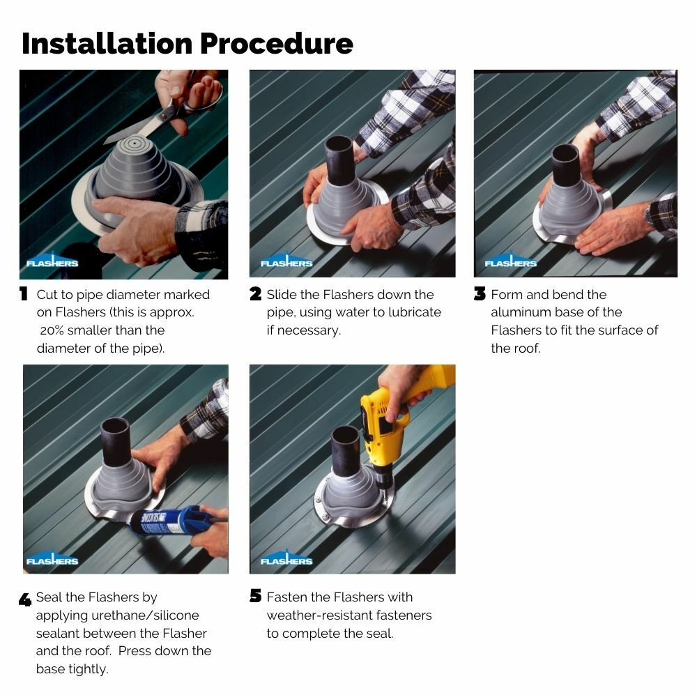 Flashers Grey EPDM Round Metal Roof Pipe Flashing Boot (Size#1-9) Made in USA