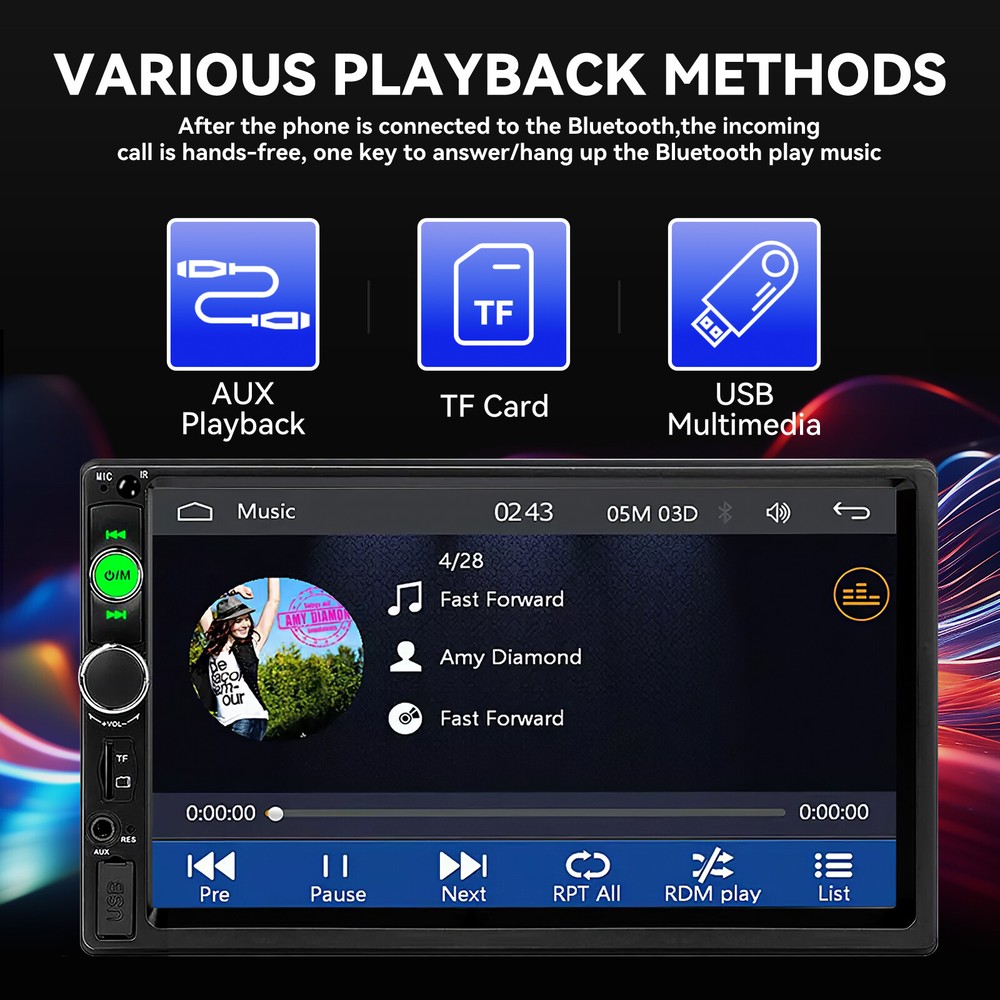 7"Single 1Din Touch Screen Stereo Bluetooth Car Radio Apple Android Carplay GPS