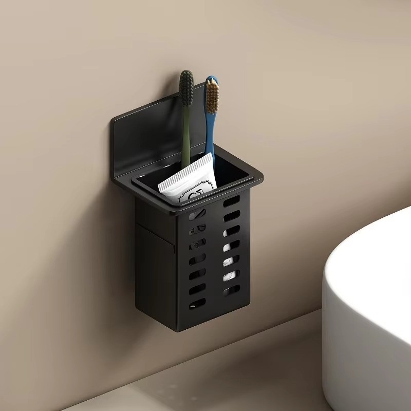 1X Wall-Mounted Toothbrush & Toothpaste Holder - No-Drill Bathroom Organizer
