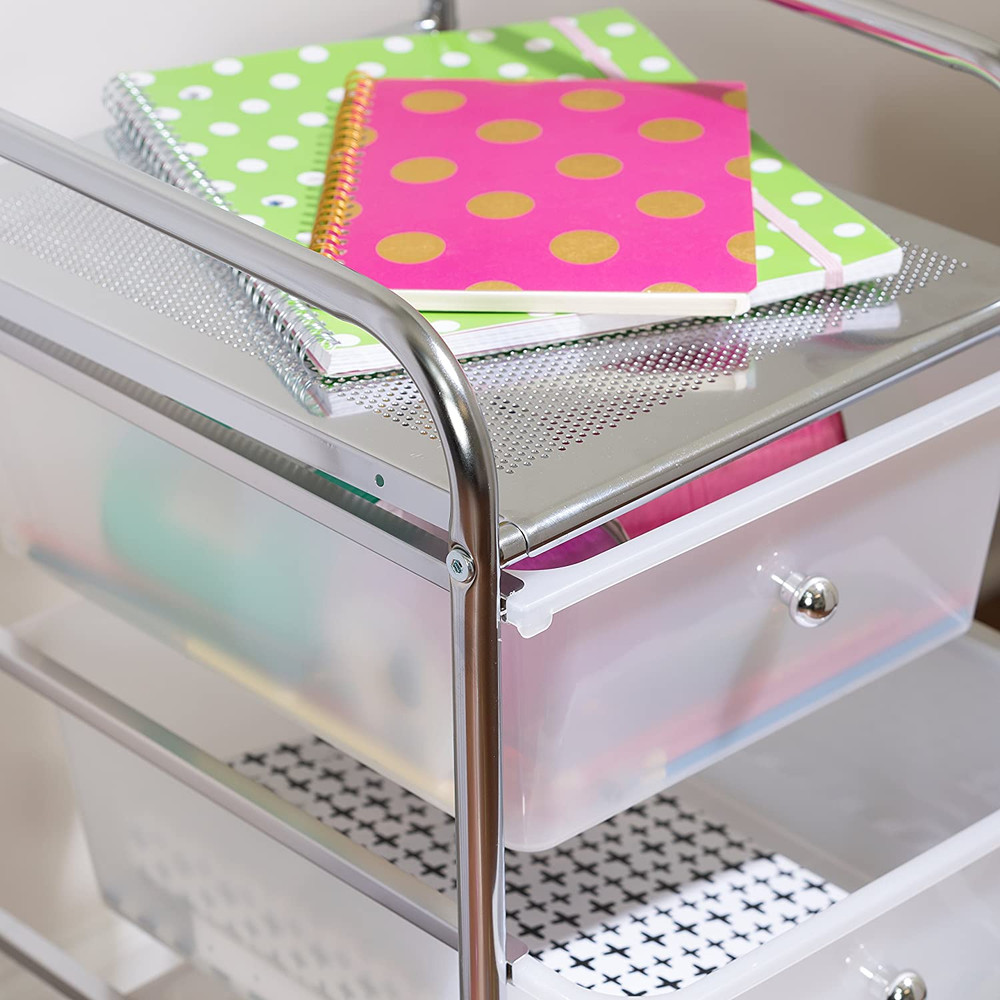 3-Drawer Plastic Storage Cart on Wheels,Silver