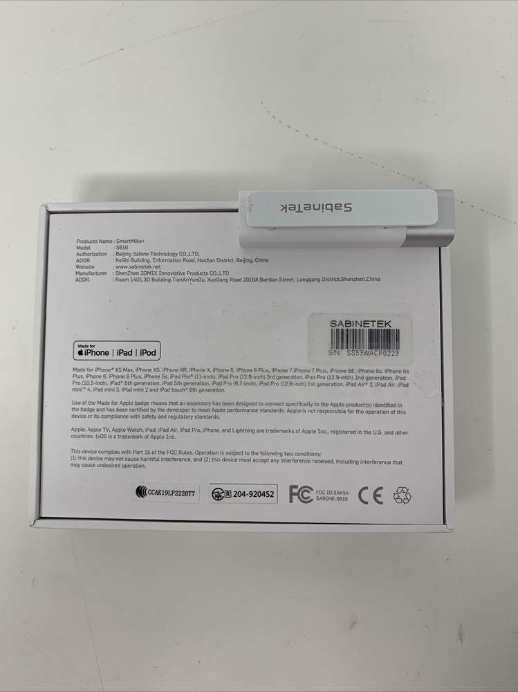 SabineTek SmartMike+ Wireless Lavalier Microphone For IPhone & Android White