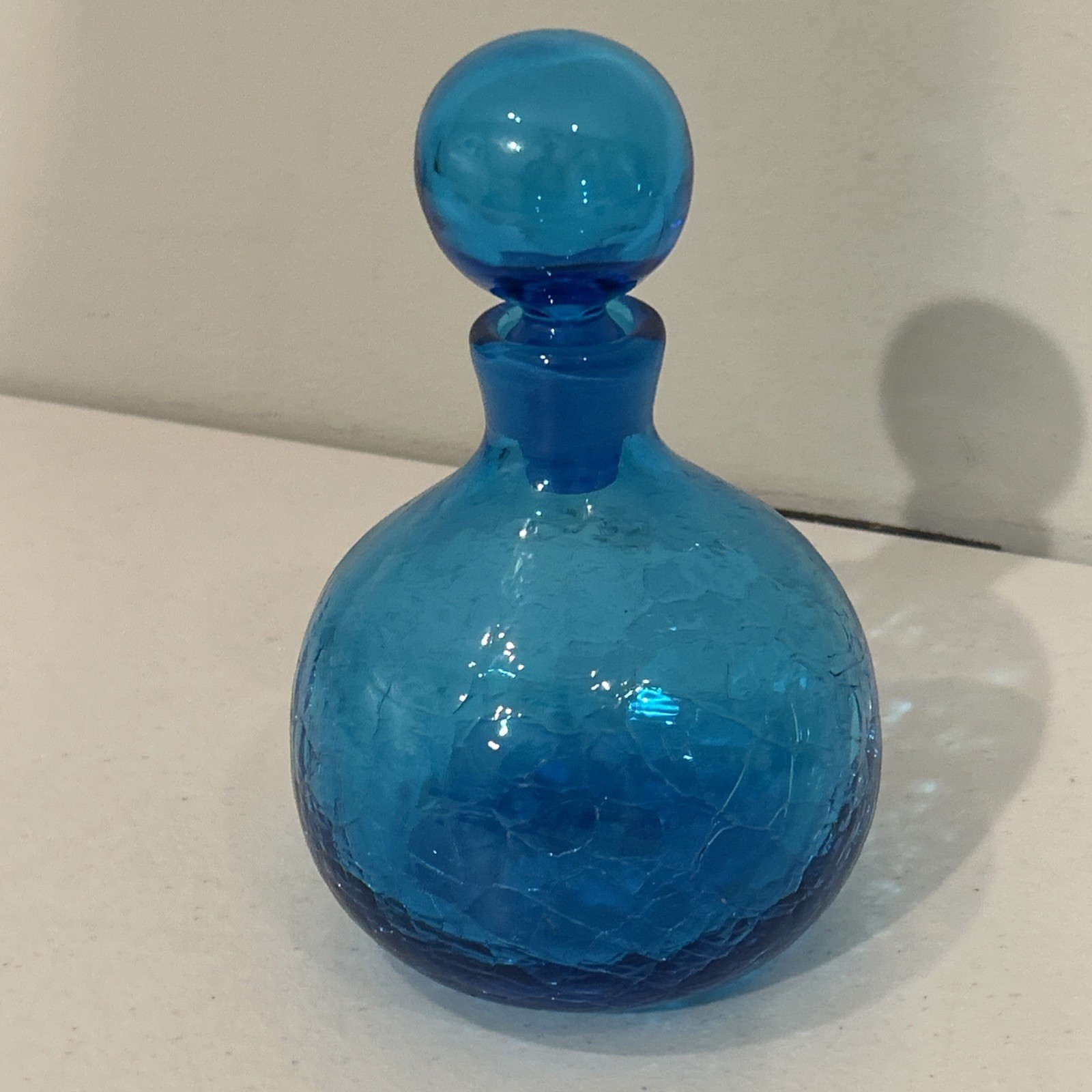 Gorgeous MCM Mid Century BLENKO Decanter 636s BLUE CRACKLE Turquoise Art Glass