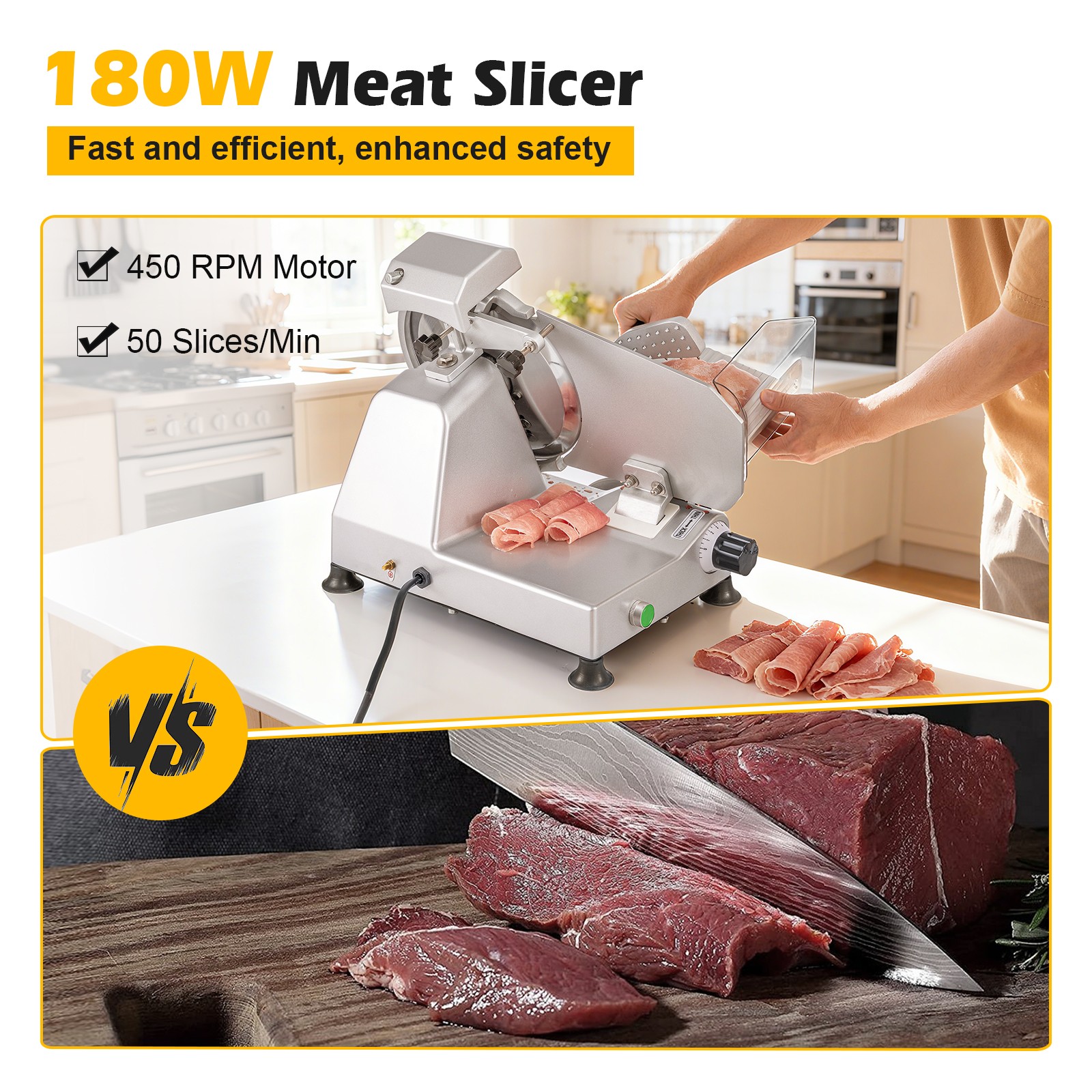 TECSPACE 10 inch Commercial Meat Slicer, 180 W Electric Meat Slicer Machine