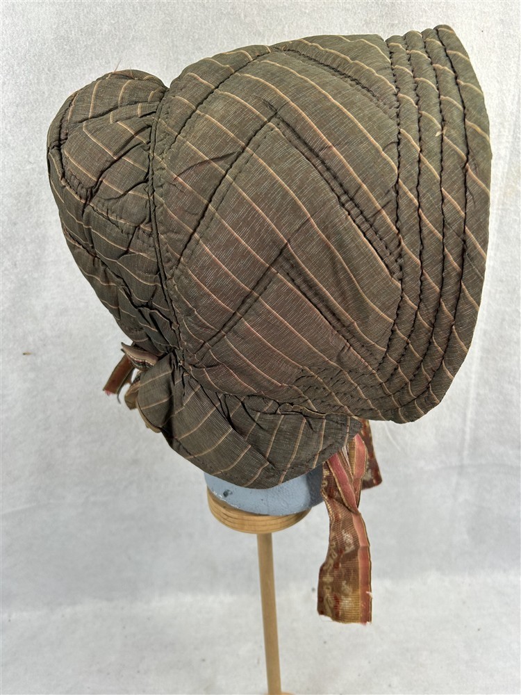 antique hat winter bonnet hand made quilted silk /homespun early 19thc best