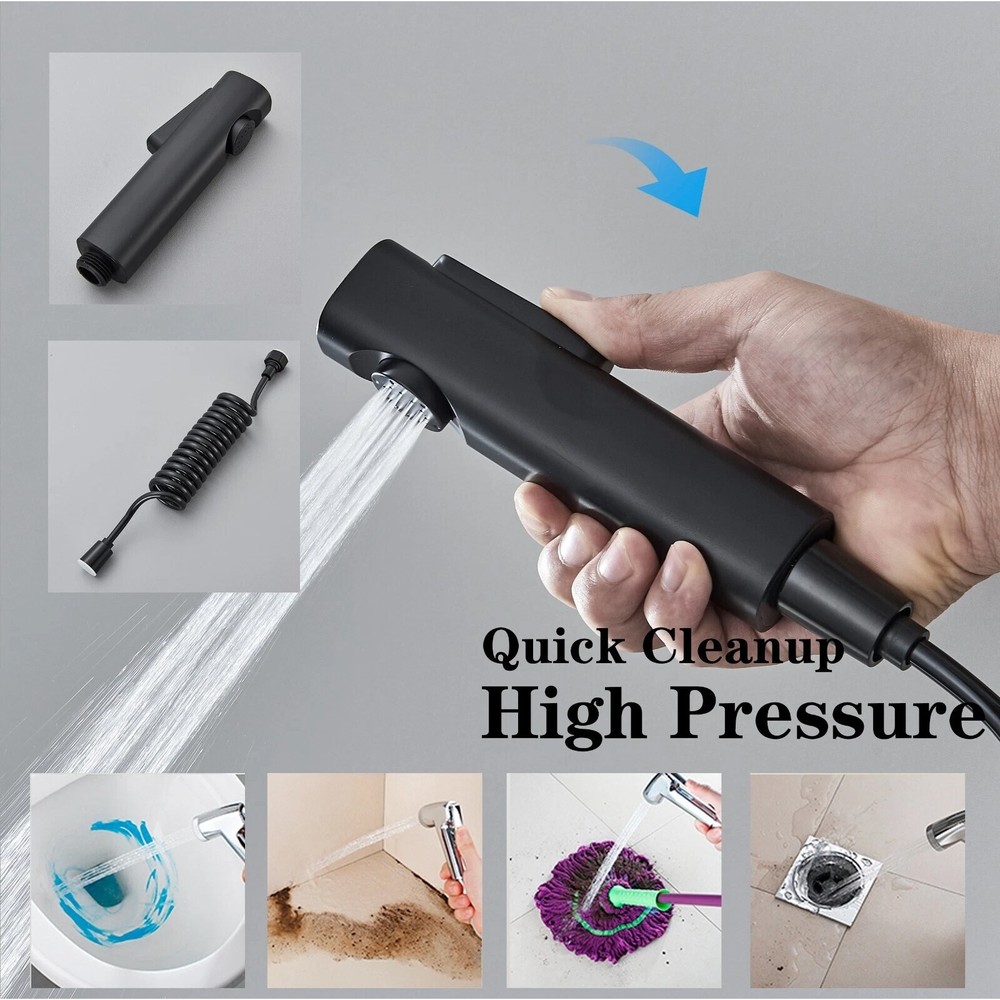 Black Bathroom Shower System w/ Digital Display Exposed Rainfall Shower Fixture