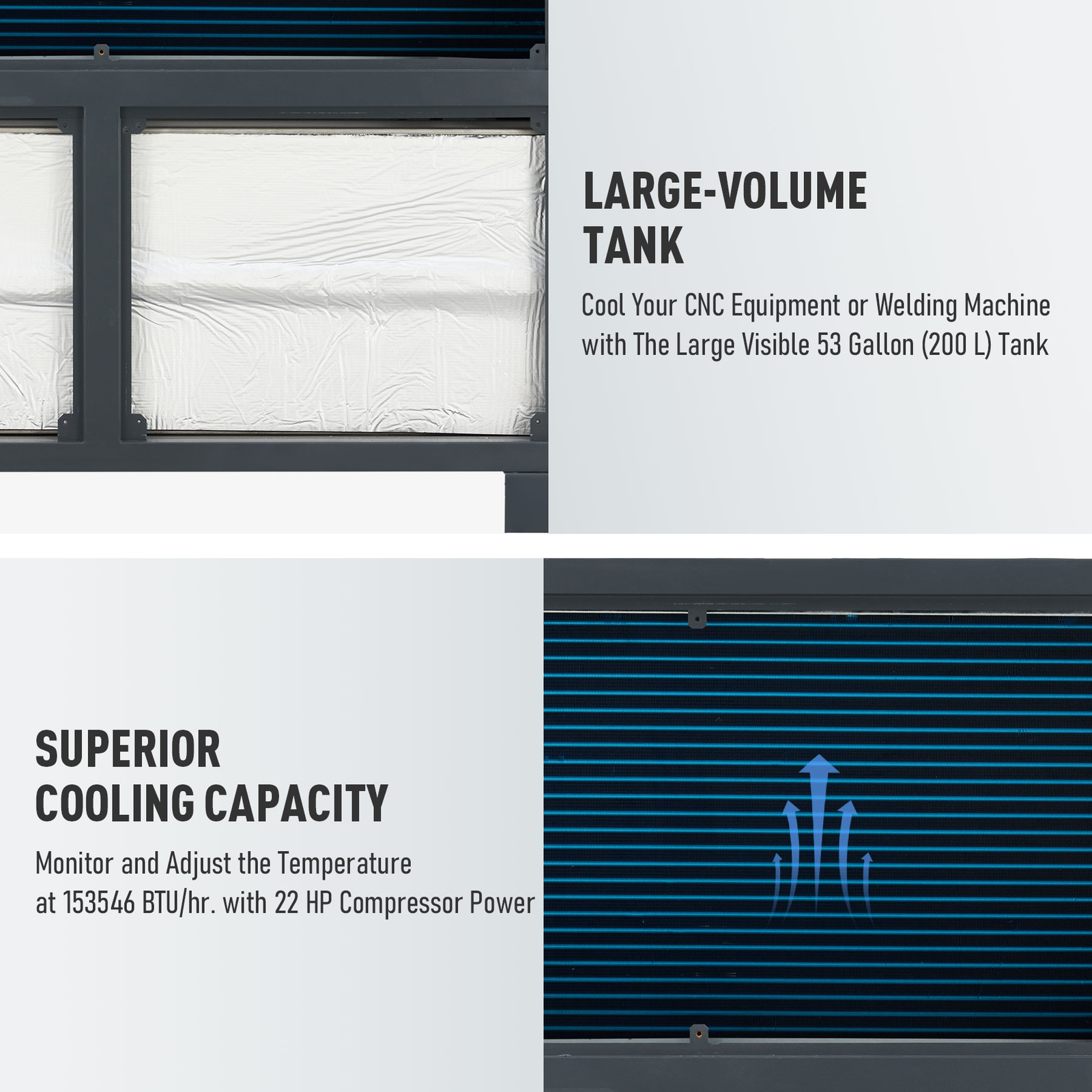 CREWORKS 15Ton Industrial Air-cooled Chiller with 53 gal Tank& 22 HP Compressor