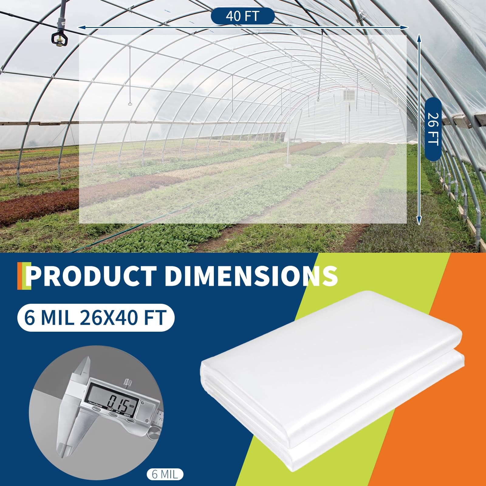 Clear Plastic Sheeting 6 Mil 26x40 ft for Farm Garden Greenhouse