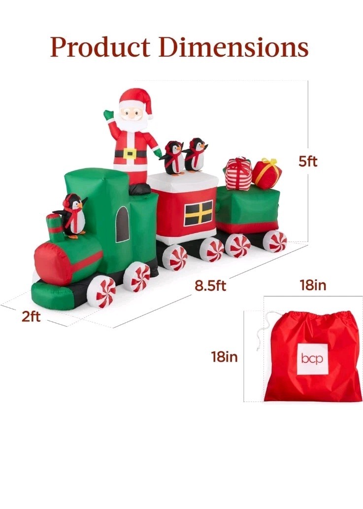 Christmas Train & Animated Santa 8.5 x 5ft Lighted Inflatable Holiday