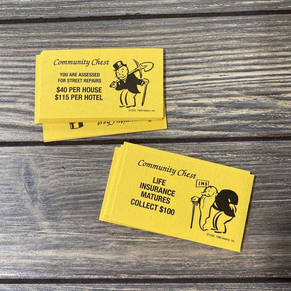 1996 Monopoly Replacement Piece Part Community Chest Cards