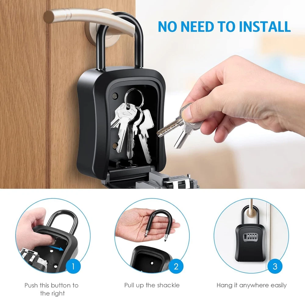 Key Lock Box for Outside-Combination Lockbox for House Key-Portable/Wall Mounted