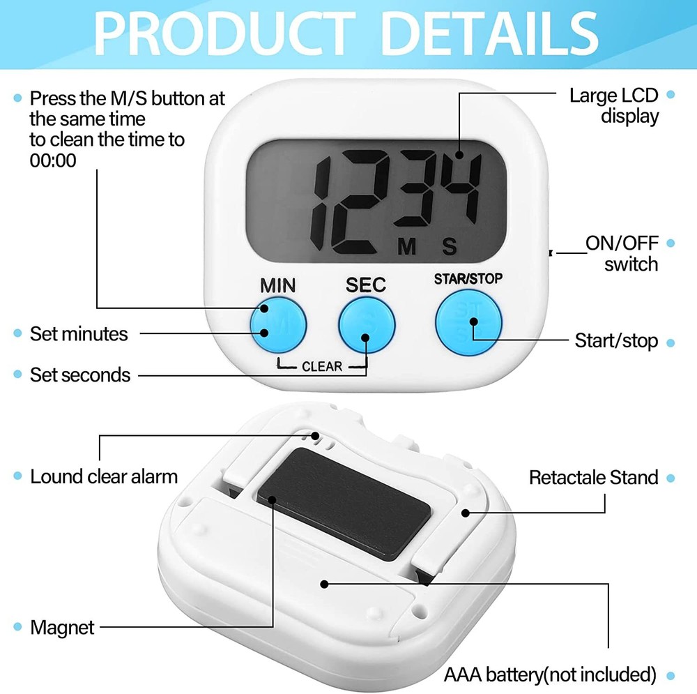 2 pcs Electronic timer Baking timer Small and exquisite timekeeping Accurate