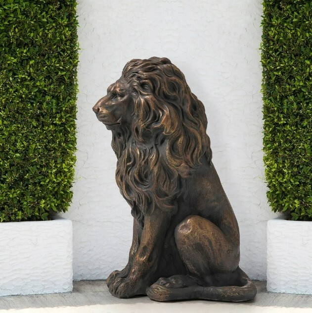 Guardian Lion 2 Set Garden Sculpture Yard Statue Bronze MgO Door Figurine Patio