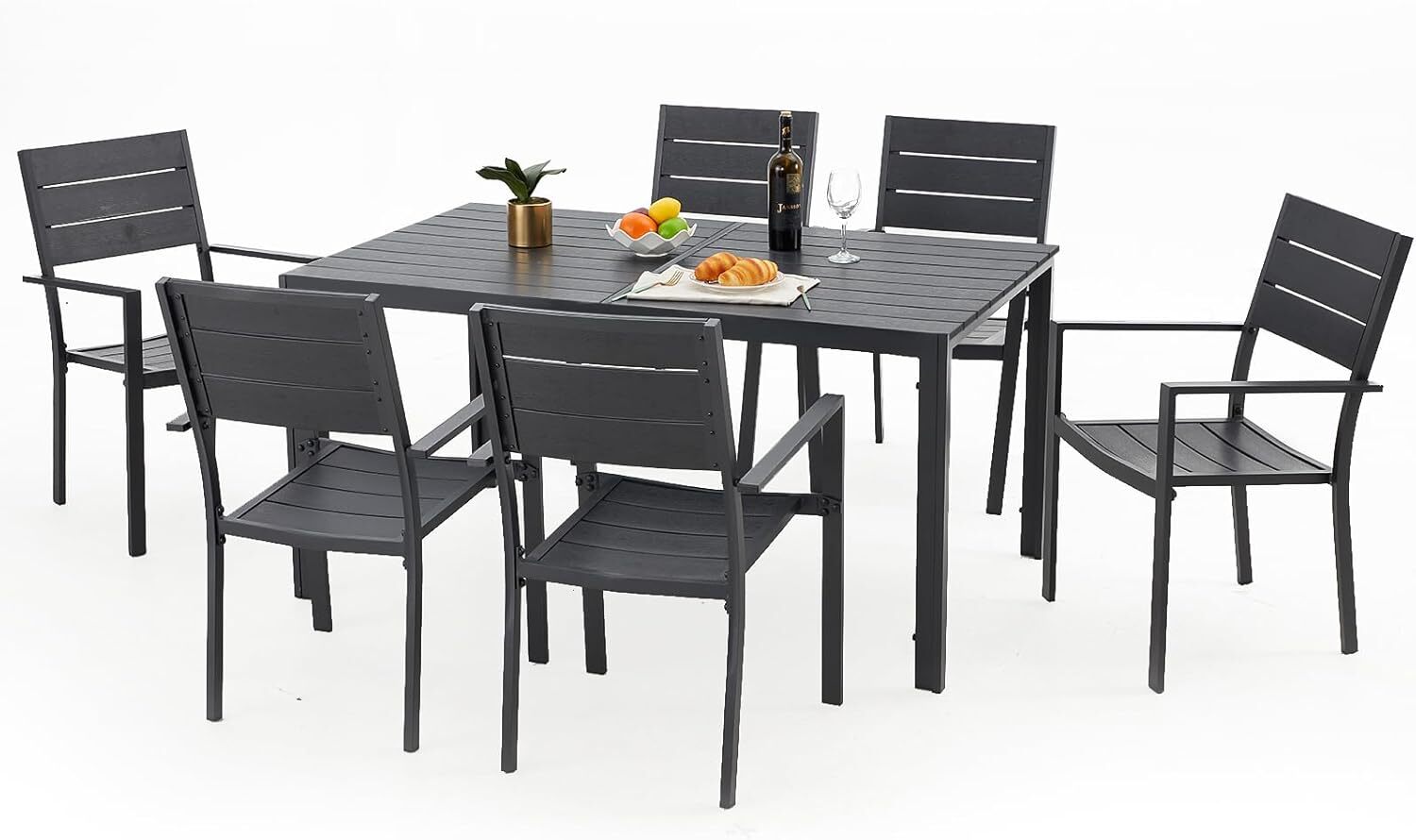 7 Piece Outdoor Dining Set, Aluminum Garden Fumiture Patio Table and Chairs Set