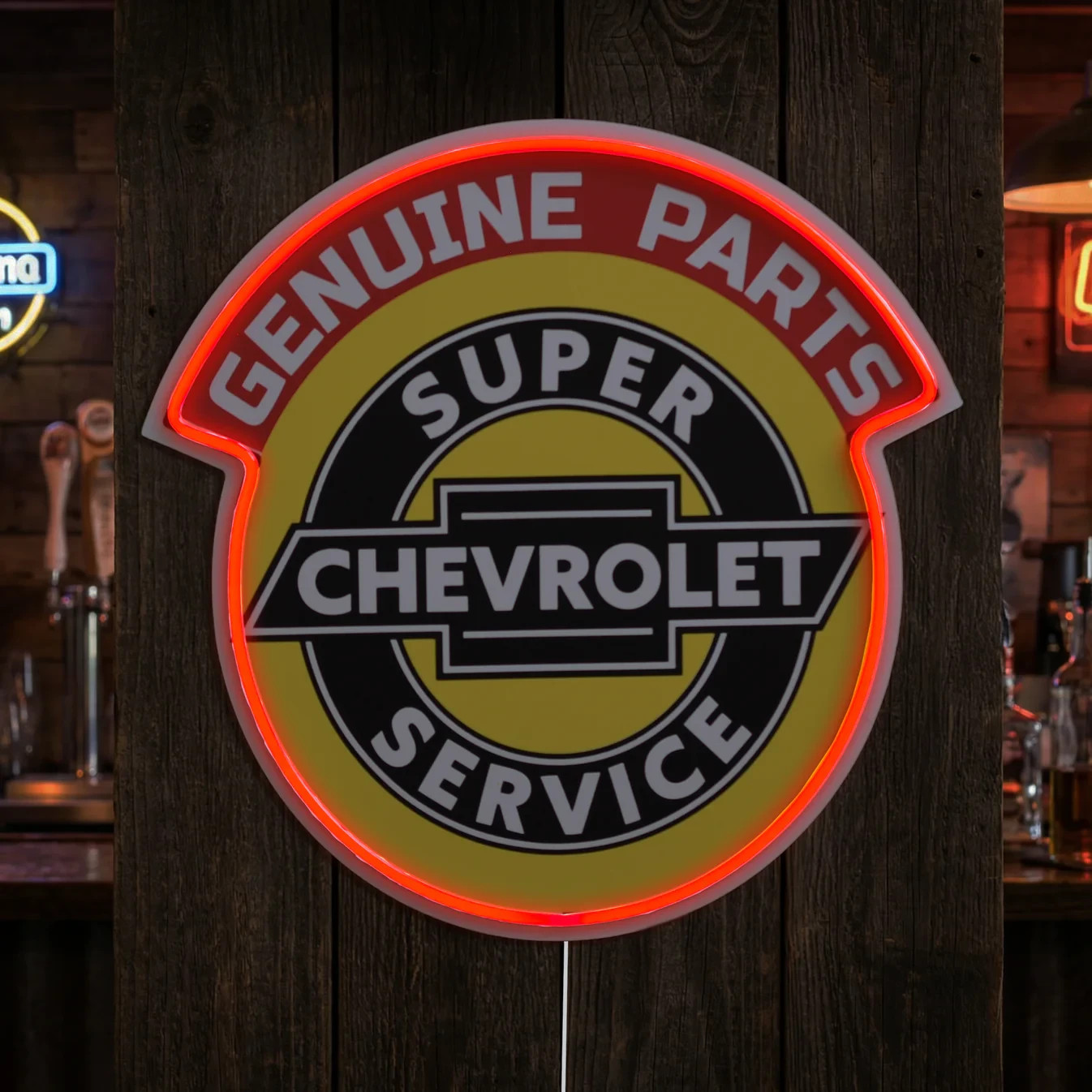 Chevrolet Genuine Parts Super Service LED Sign Vintage Garage Wall Decor