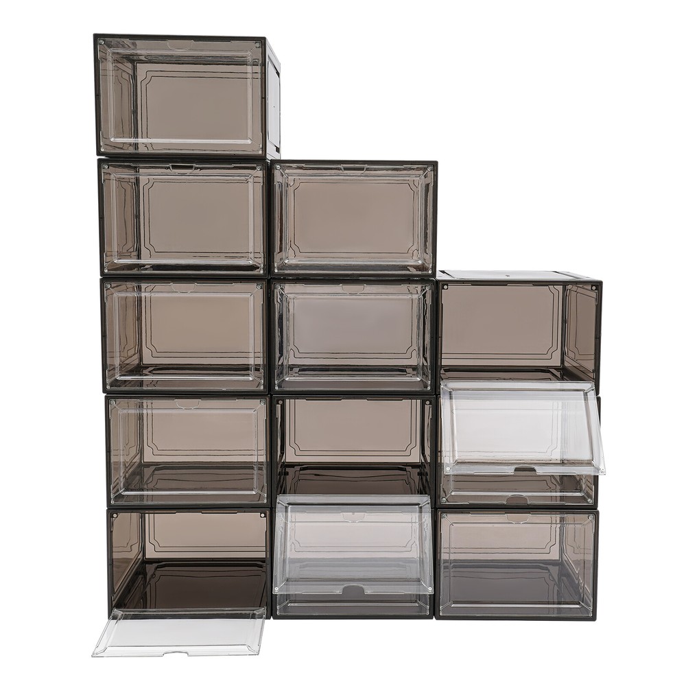 12pc Stackable Shoe Box Transparent-Front Door Open Acrylic Shoe Display Cabinet