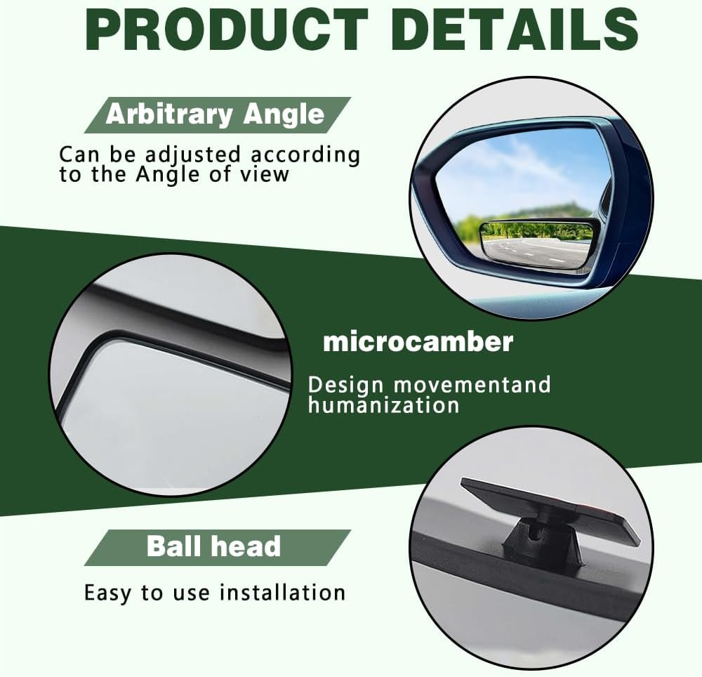 2PCS Blind Spot Mirror, HD Convex Wide Angle Looking Glass, Rectangular Wide Ang