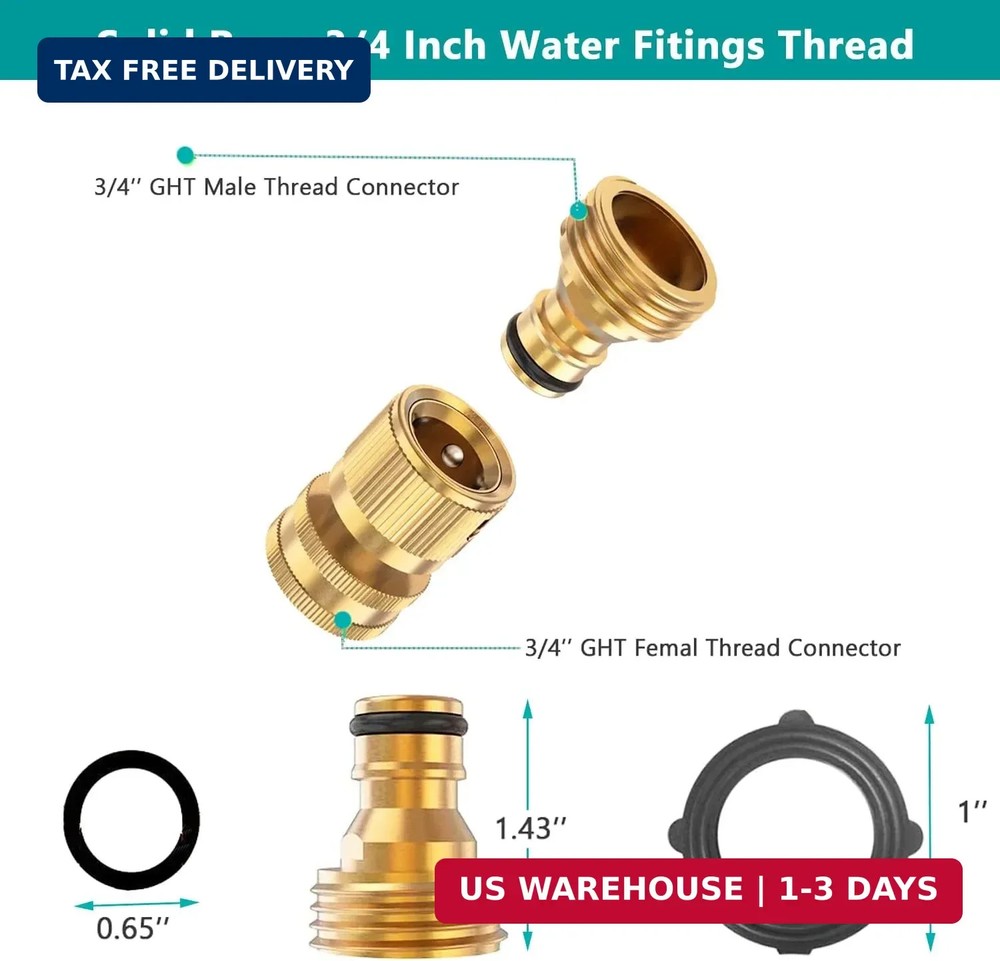 FINEST+ Garden Hose Quick Connector, Solid Brass 3/4 Inch Thread Fitting No-Leak