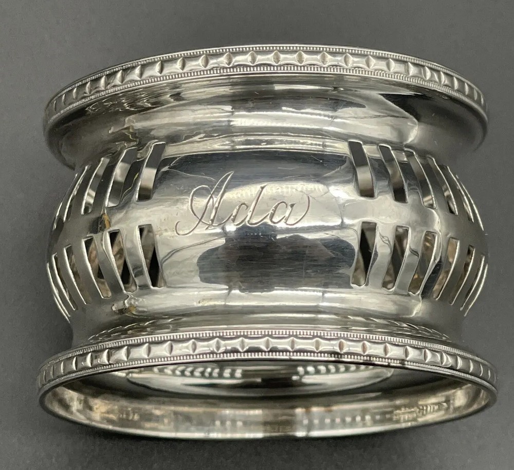 Pierced Sterling Silver Napkin Ring Name Engraved “Ada” Webster