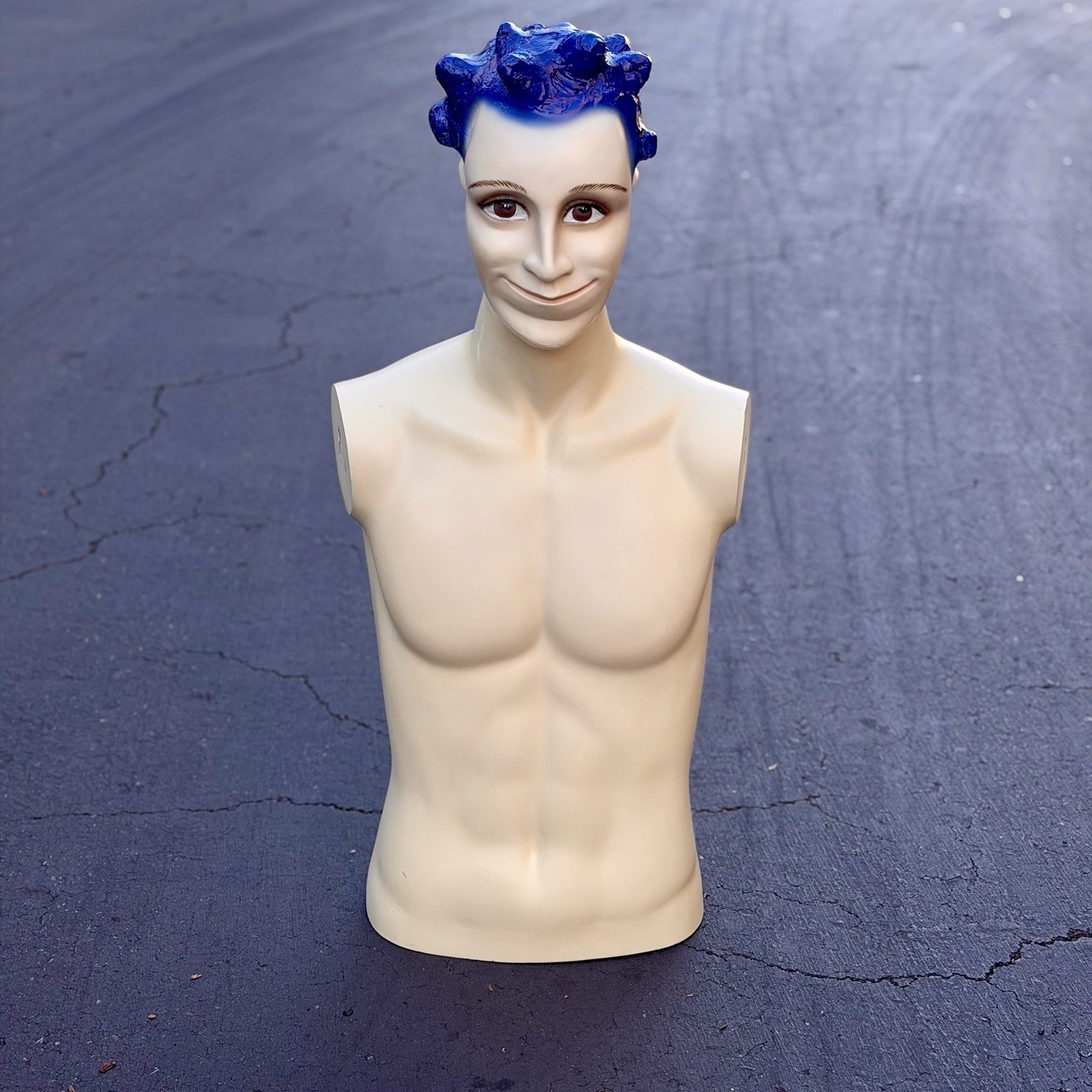 Lady Lulu Vintage Mannequin Torso Head Male Man Muscle Blue Spike Hair Smiling
