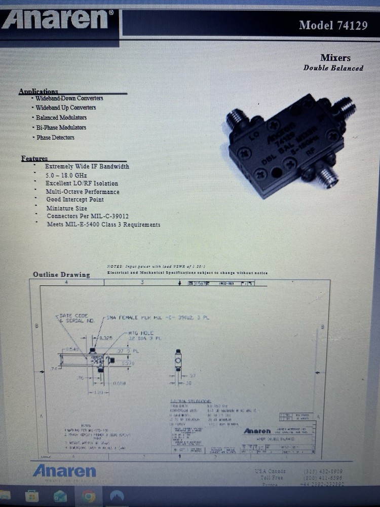 ANAREN 74129 DOUBLE BALANCED 5-18GHZ Excellent Insolation New