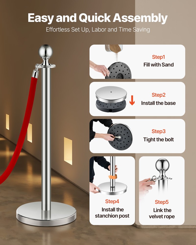 VEVOR 8Pcs Stanchion Posts Crowd Control Queue Barrier Sand Injection Base