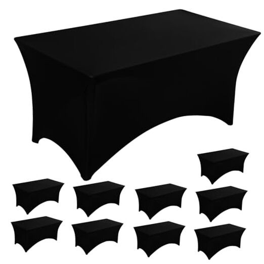 10 Pack Table Cloths Rectangle 8FT, Spandex Table Covers, Black 8Feet-10Pack