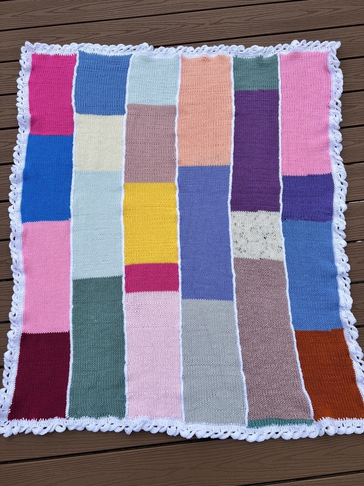 Handmade Knit HOBO Multi colored Blanket 46 x 56
