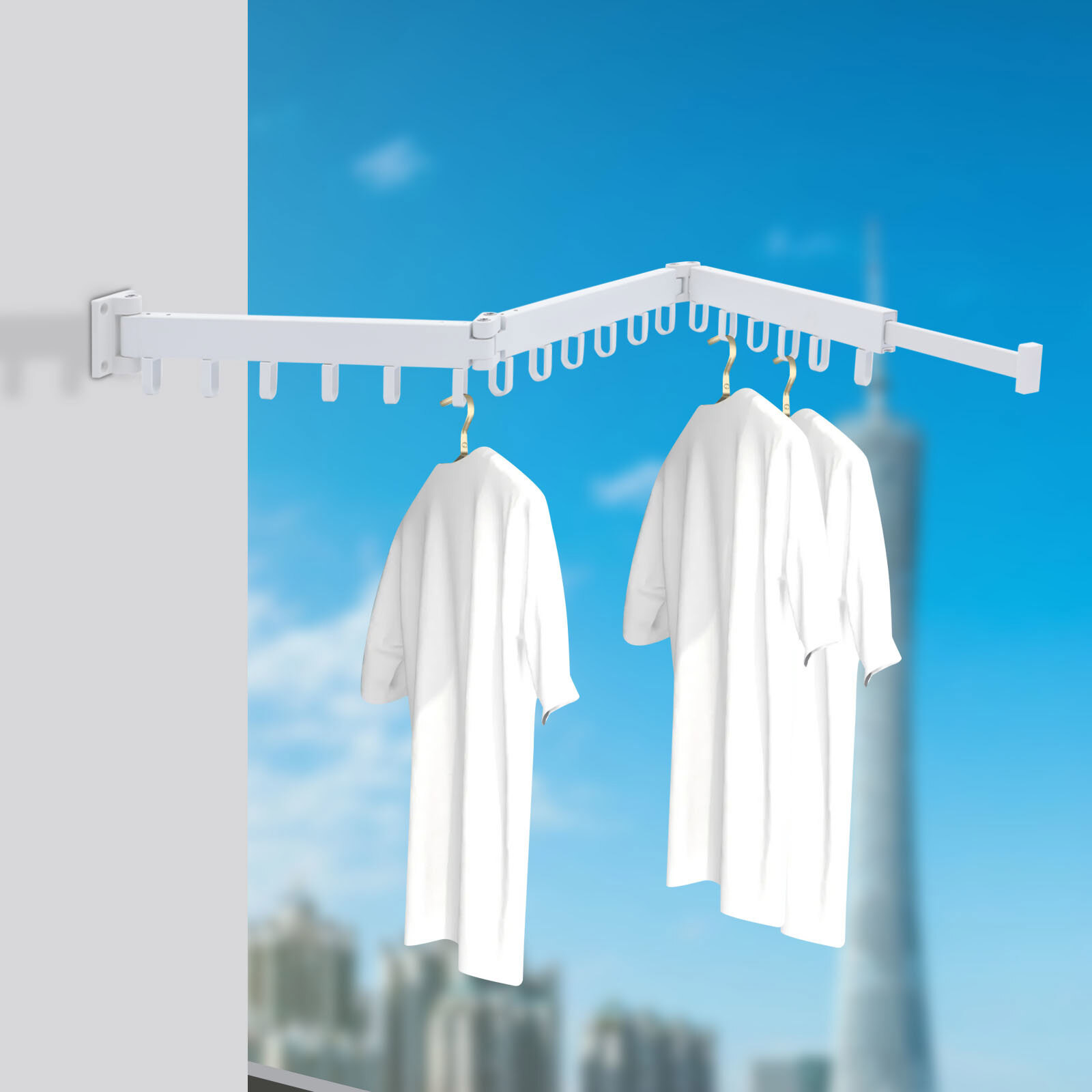Clothes Drying Rack Laundry Organizer Folding Retractable Wall Mount Hanger