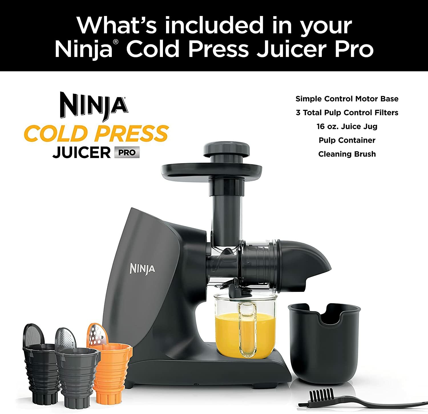 Ninja JC101 Cold Press Pro Compact Powerful Slow Juicer with Total Pulp Control